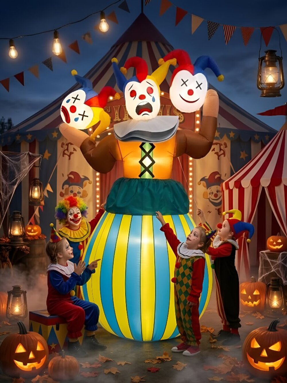 8FT Giant Halloween Inflatables Outdoor Blow Up 3 Headed Clown